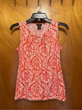 Ann Taylor Petite Coral and White Patterned Sleeveless Tank